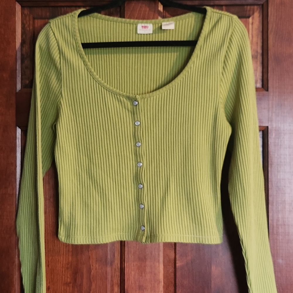 Levi's Green Ribbed Scoop Neck Top - Size Large - Kiwi Green- Like New! - Picture 9 of 12
